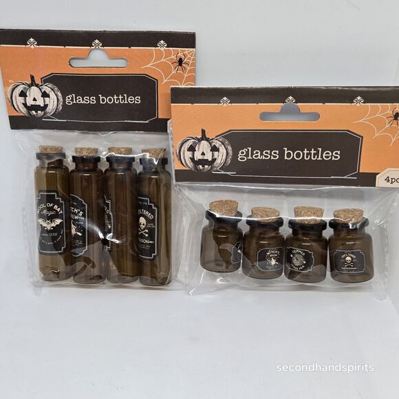 Halloween Apothecary Amber Brown Glass Potion Poison Bottles Cork & 2pks Flasks - Picture 4 of 4